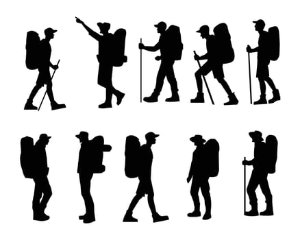 silhouette hiking set illustration vector