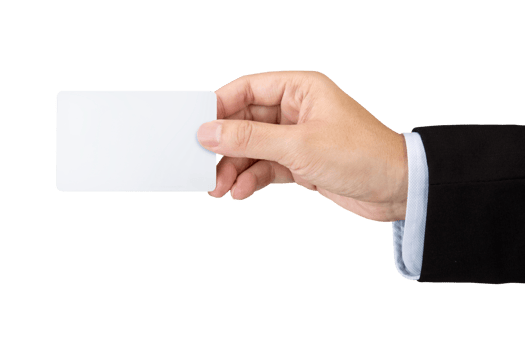 Hand hold blank white loyalty card mockup with rounded corners isolated on white png