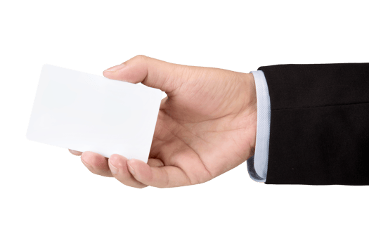 Hand hold blank white loyalty card mockup with rounded corners isolated on white with clipping path png