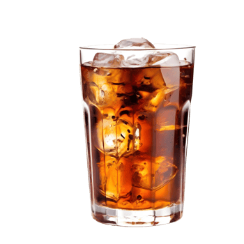 Glass of cola with ice isolated on transparent background, cut out, or clipping path. png