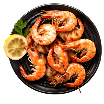 Roasted peeled prawn, Grilled shrimp isolated on transparent background, cut out, or clipping path. png