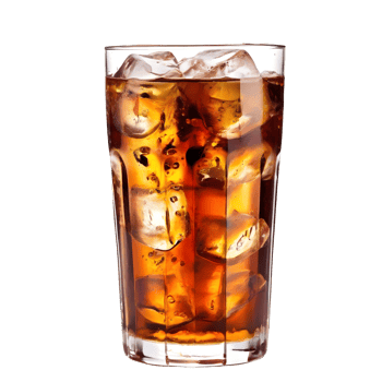 Glass of cola with ice isolated on transparent background, cut out, or clipping path. png