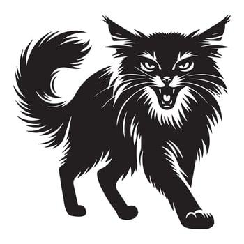 An angry Abyssinian cat illustration in black and white vector