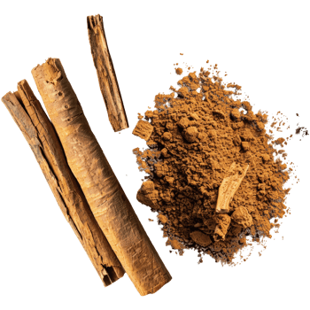 Realistic whole and powdered dried cinnamon, transparent background png