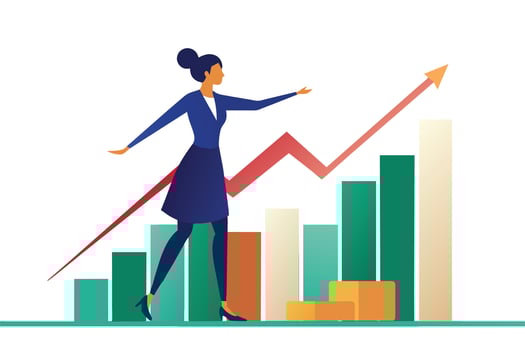 Business woman grow her company with graph flat illustration on white background vector