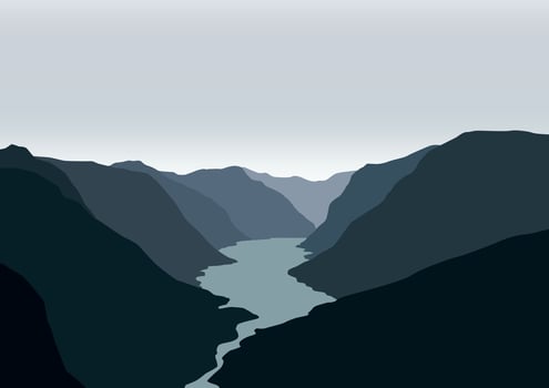 Mountains in rivers. Illustration in flat style. vector