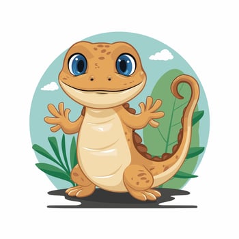 Cute Green Lizard Cartoon Illustration vector