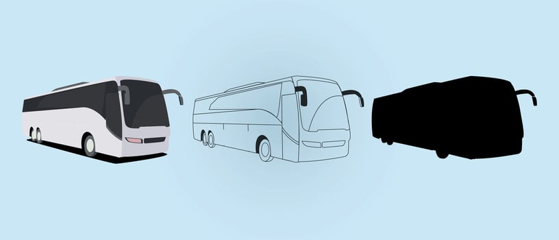 Cars of different types of illustrations set side view of the bus vector