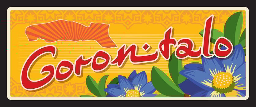 Gorontalo Indonesian province, old travel plate vector