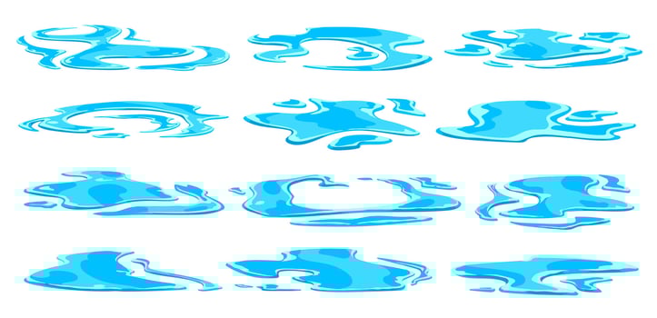 Rain water puddles isolated cartoon set vector