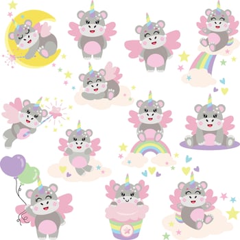 Set of cute unicorn hippo vector
