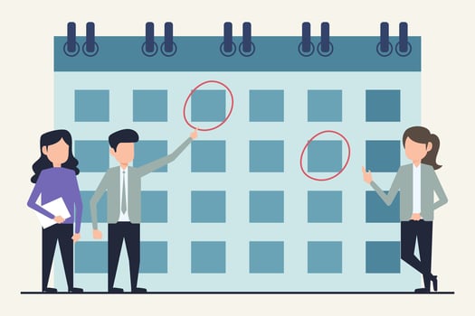 Business people planning schedule on calendar. Design illustration in flat style vector