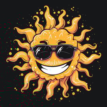 Summer Vibes Whimsical Monster Sun with Sunglasses vector