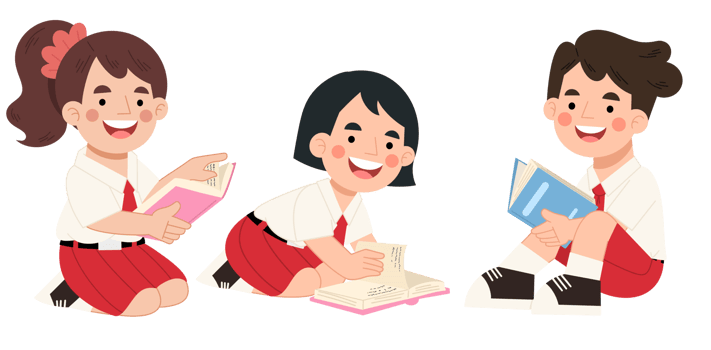 Children studying and reading books cartoon illustration png