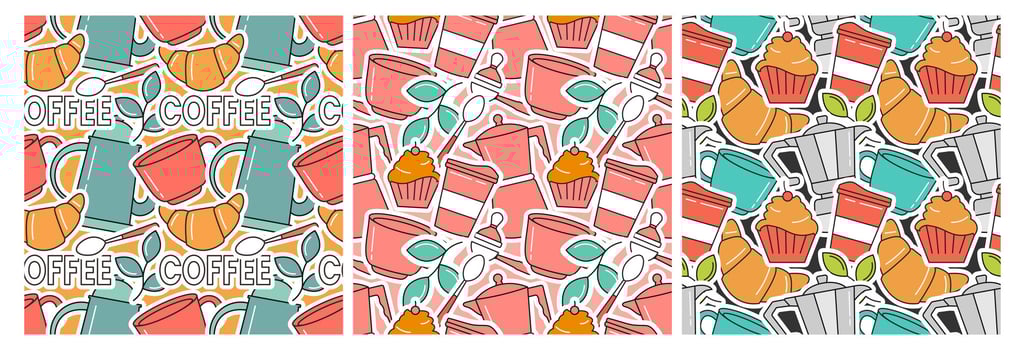 Coffee Time Seamless Pattern Design With Cacao Beans, Grains and Jug in Cartoon Flat Illustration vector