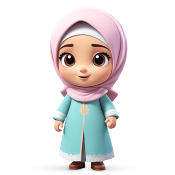 3d rendering little girl in hijab cartoon character png