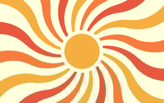 Retro abstract background with sun beam and rainbow rays. Sunburst backdrop. Illustration in the style of the 60s, 70s. vector
