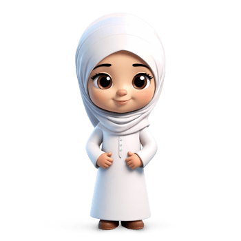3d rendering little girl in hijab cartoon character png