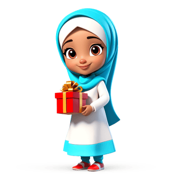 3d rendering little girl in hijab cartoon character holding gift png