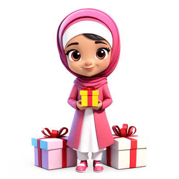 3d rendering little girl in hijab cartoon character holding gift png