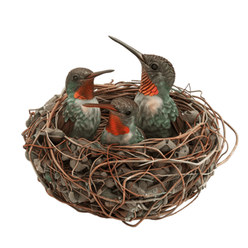 Humming Birds in nest on transparent background. png