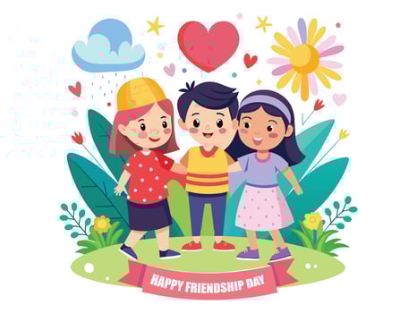 Happy Friendship Day Cute Cartoon Illustration with Boys and Girls Putting Their Hands in Flat Style vector