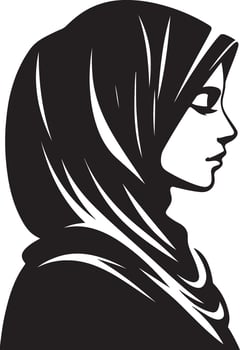 Side view black line art silhouette of muslim woman portrail vector