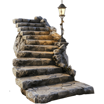 Medieval stone stairs with ornate lights, 3d elements, transparent background png