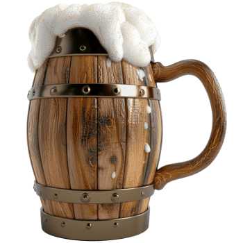 Medieval wooden beer glass, 3d elements, transparent background png