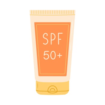 Sunscreen cream in tube. SPF 50. Protection from solar ultraviolet light. Flat illustration isolated on white background vector