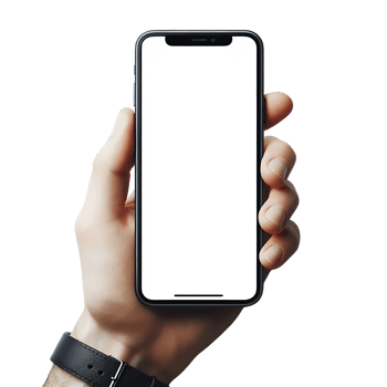 Mockup of smartphone in male hand with clock isolated. Blank white screen. Mobile application design and advertising, online marketing. png