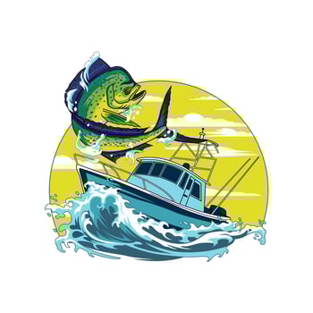 mahimahi dorado boat fishing illustration logo image t shirt vector