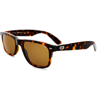 Wayfarer sunglasses with matte tortoiseshell acetate frames and polarized amber lenses offering a warm and png
