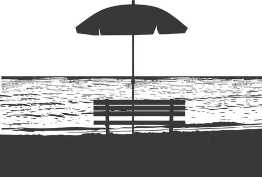 Silhouette bench with umbrella on the beach black color only vector