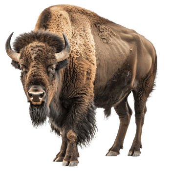 A lone American bison is standing in front of a plain background, a american bison isolated on transparent background png