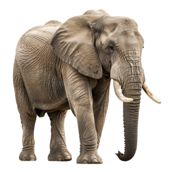 An African elephant stands on a plain background, a african elephant isolated on transparent background png