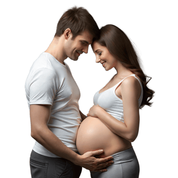 Loving Couple Enjoying A Tender Moment With Expecting Mother Cradling Baby Bump png