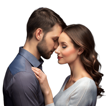 Romantic Couple Embracing and Touching Foreheads With Eyes Closed png