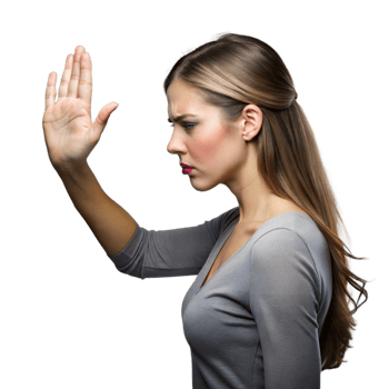 Young Woman Gesturing Stop With Her Hand in a Studio Setting png