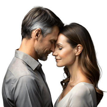 Intimate Moment Between a Loving Couple With Their Foreheads Touching png