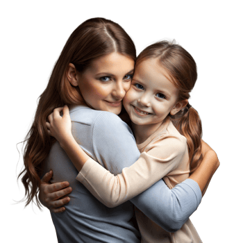 Smiling Young Woman and Child Embracing in a Warm Hug Indoors png