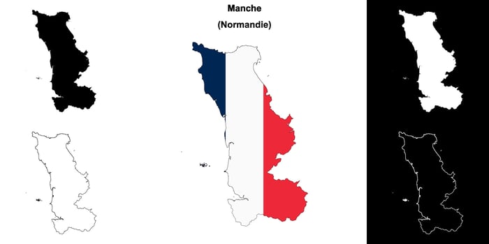 Manche department outline map set vector