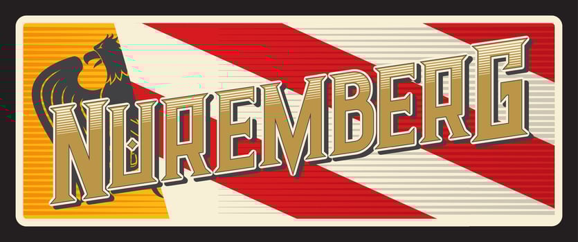 Nuremberg city, retro travel plate vector
