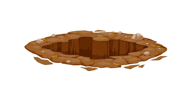 Dirty pit and burrow, hole, untouched wild terrain vector