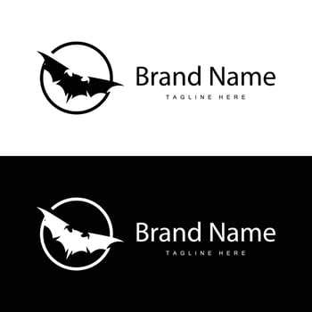 Simple black silhouette design bat logo illustration of a nighttime animal with a minimalist concept vector