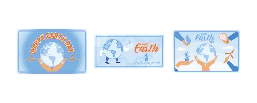 Happy earth day. arth day concept. Human Hands Holding Globe, Sprout, Wind Power Wheel, Water, And Light Bulb. Set flat modern illustration vector