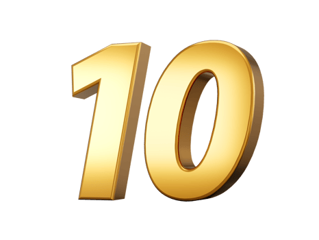 Golden metallic Number 10 Ten, 3d illustration png