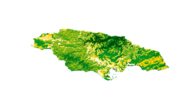 Jamaica map with the flag Colors Green and yellow Shaded relief map 3d illustration png