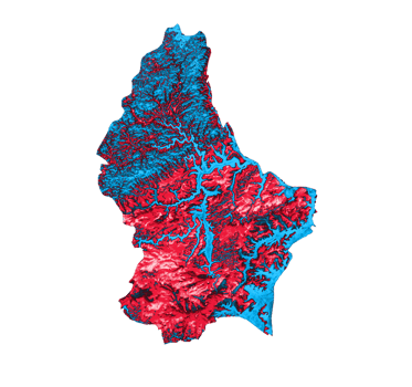 Luxembourg map with the flag Colors Blue and Red Shaded relief map 3d illustration png