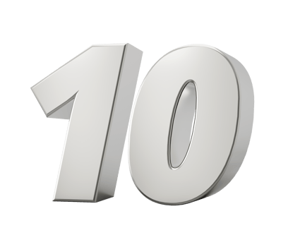 Silver 3d numbers 10 Ten. 3d illustration png
